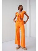 Set crop top portocaliu cu pantaloni largi 8108 - Magazin online - Boutique